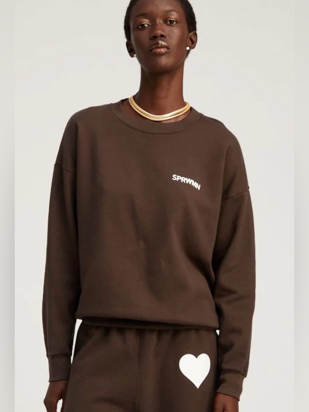 NWT SPRWMN COTTON LOGO SWEATSHIRT IN BROWN
